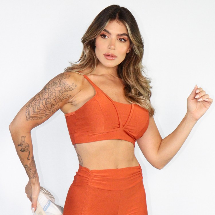 Top Fitness Ayla Canelado Com Detalhe Frontal Em Viés