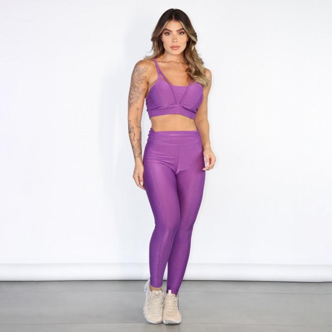 Calça Legging Fitness Ayla Canelada Com Detalhe Drapado No Cós