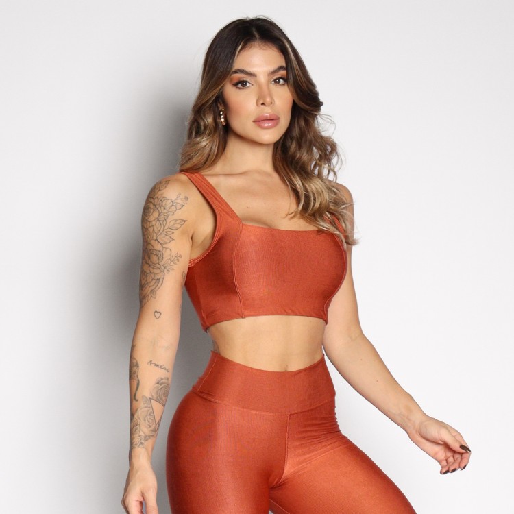 Top Fitness Cibelly Canelado Com Elástico No Cós