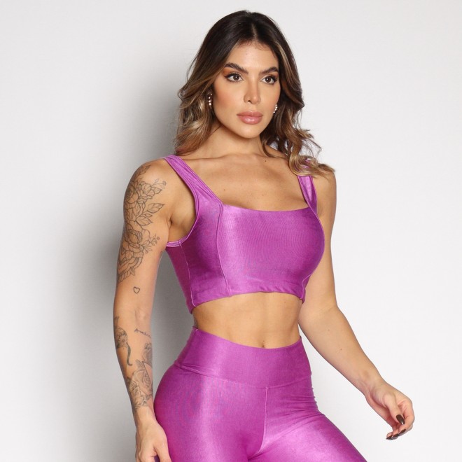 Top Fitness Cibelly Canelado Com Elástico No Cós