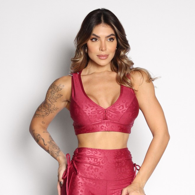 Top Fitness Versalhes Jacquard Onça Com Elástico Nas Costas