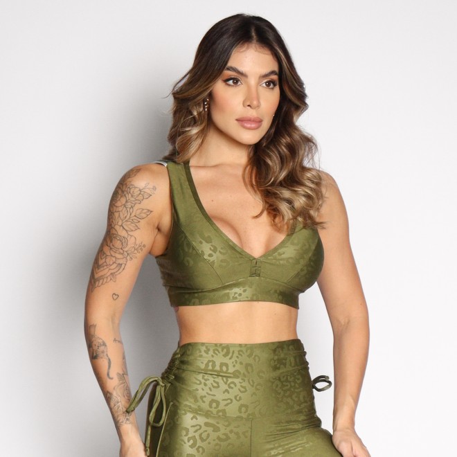 Top Fitness Versalhes Jacquard Onça Com Elástico Nas Costas