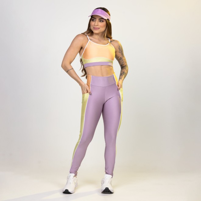 Calça Legging Fitness Sandy Recorte Com Bolso Na Lateral