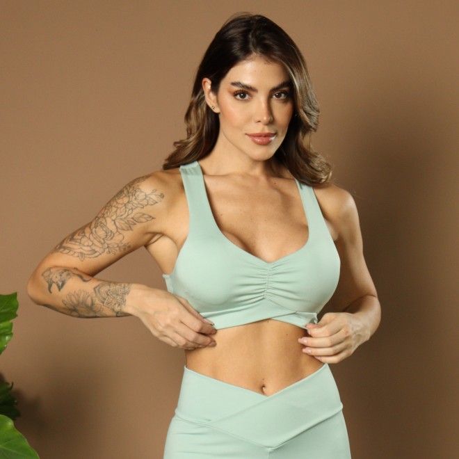Top Fitness Estrella Liso Com Alças Transversais