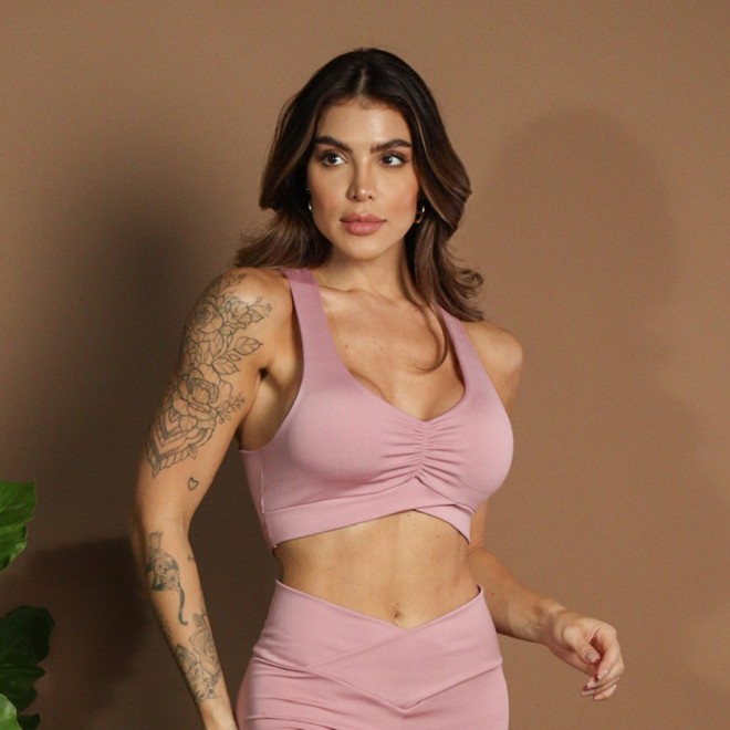 Top Fitness Estrella Liso Com Alças Transversais
