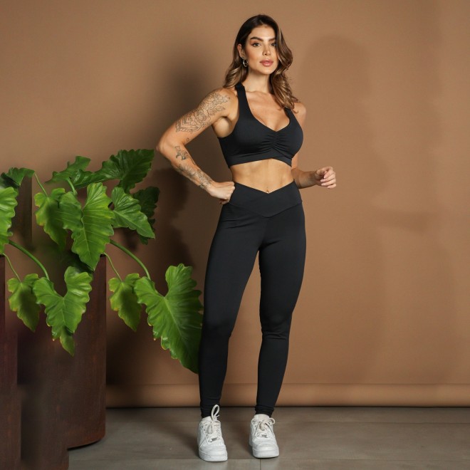 Calça legging fitness Estrella Liso Com Cós Em V