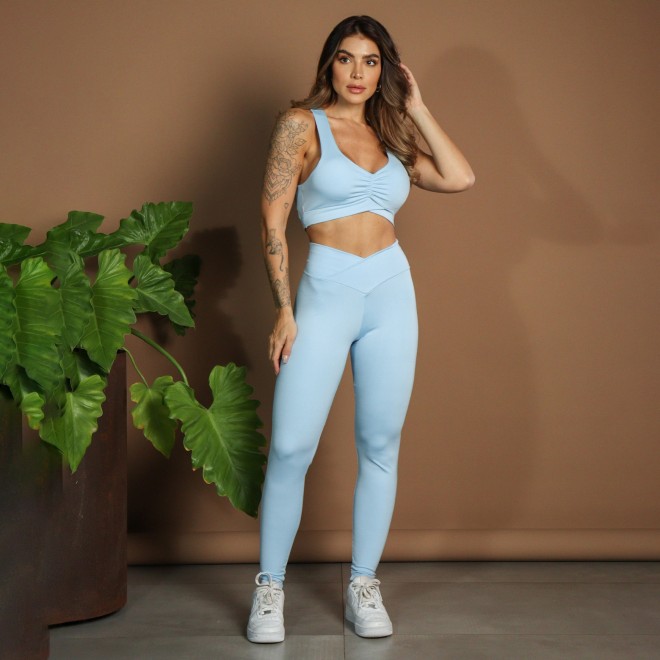 Calça legging fitness Estrella Liso Com Cós Em V