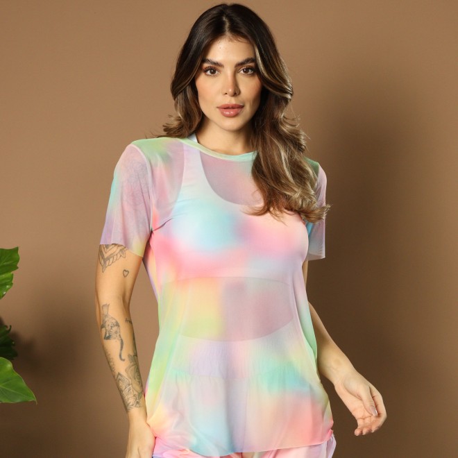 Blusa Fitness Taty Estampada Em Tule
