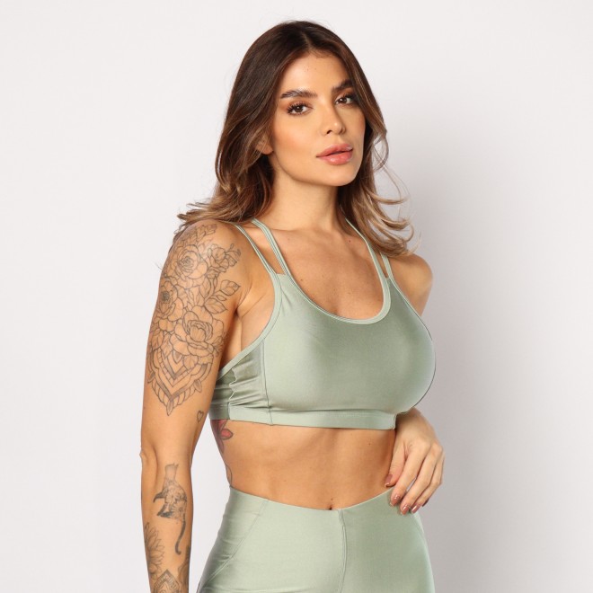 Cropped Fitness Sandy Liso Com Alças Finas Em Passador