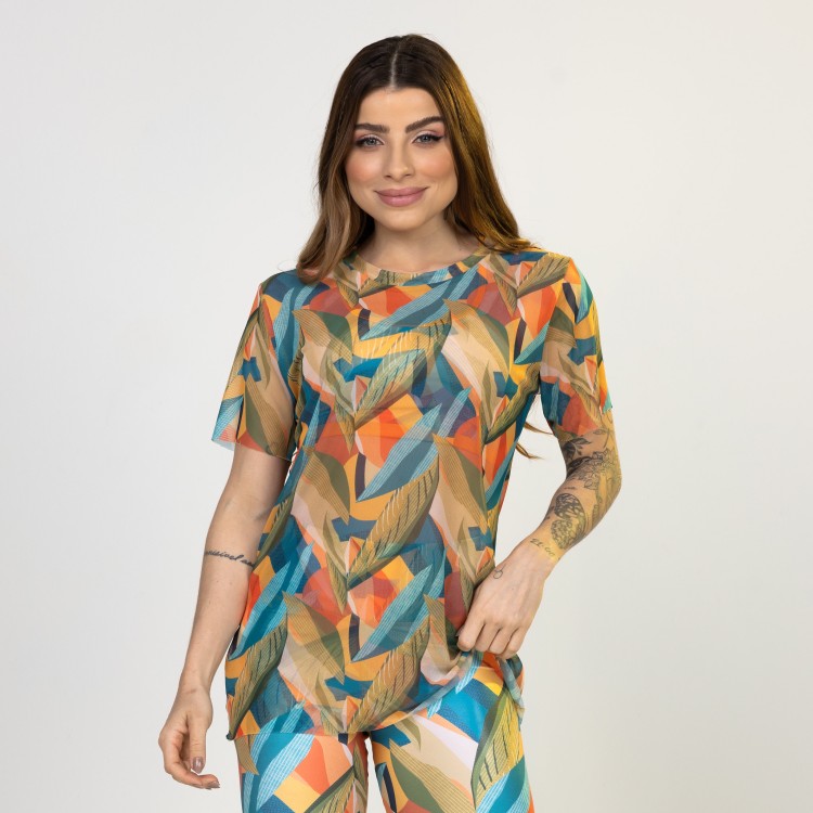 Blusa Fitness Taty Estampada Em Tule