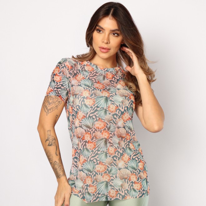 Blusa Fitness Taty Estampada Em Tule
