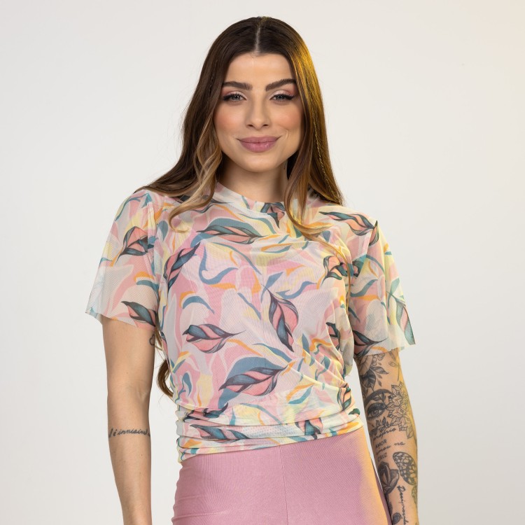 Blusa Fitness Taty Estampada Em Tule