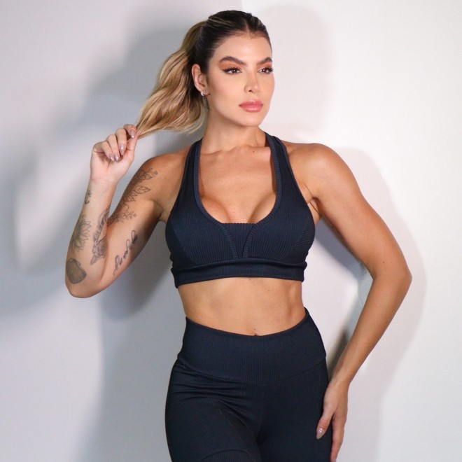 Top Fitness Eva Poliéster Canelado Recorte - Chumbo