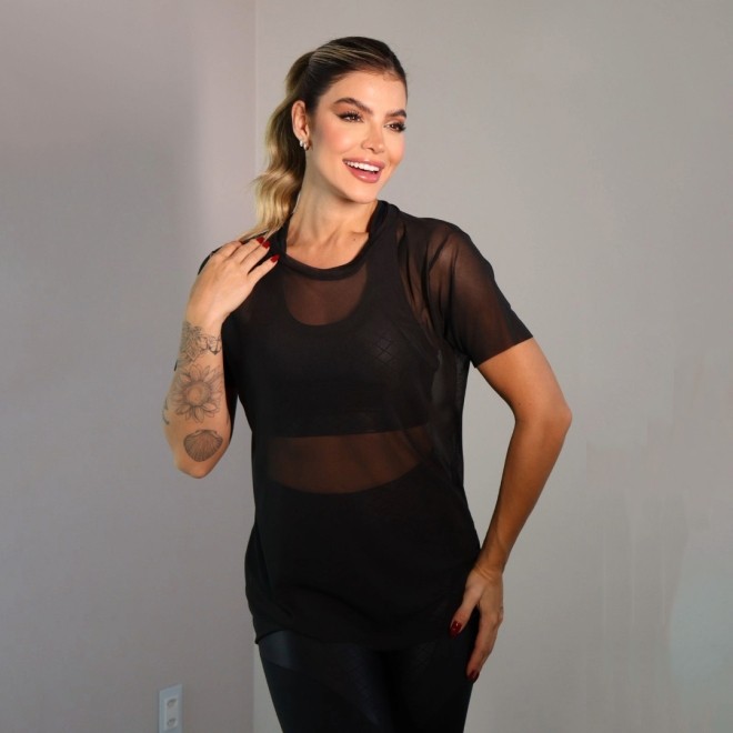 Blusa Fitness Taty Tecido Em Tule